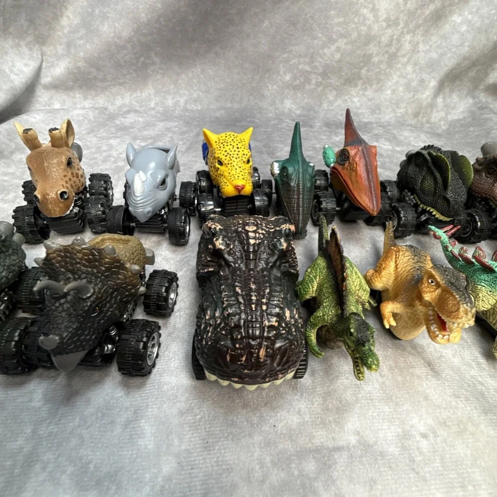 Dinosaur Monster Truck Toy Pull-Back Dino Animal Head Cars Lot Of 14